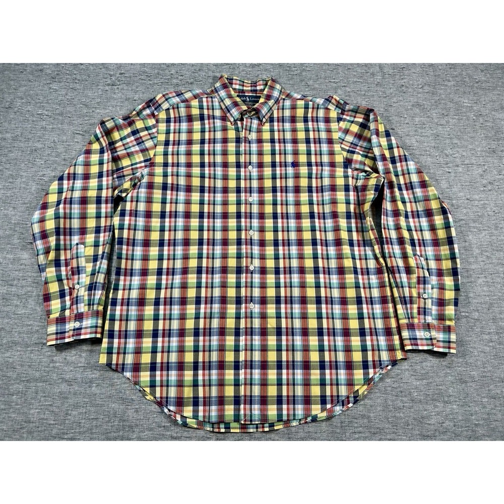 Ralph Lauren Classic Fit Shirt Mens Extra Large Multi Color Plaid Blue Pony Logo